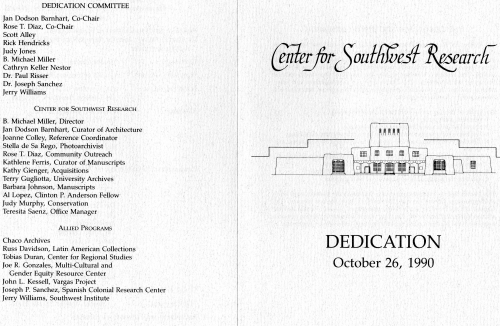 Center for Southwest Research, UNM: Dedication, October 26, 1990 