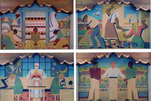 Murals at the UNM Zimmerman Library painted by Kenneth Adams, 1938. 