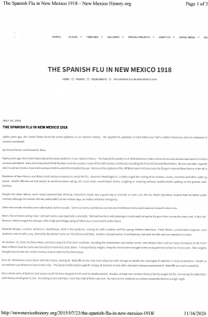 The Spanish Flu in New Mexico, 1918